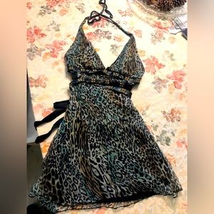 Womens Kimikal Halter Dress Cheetah Print Leather Belts Medium Y2K